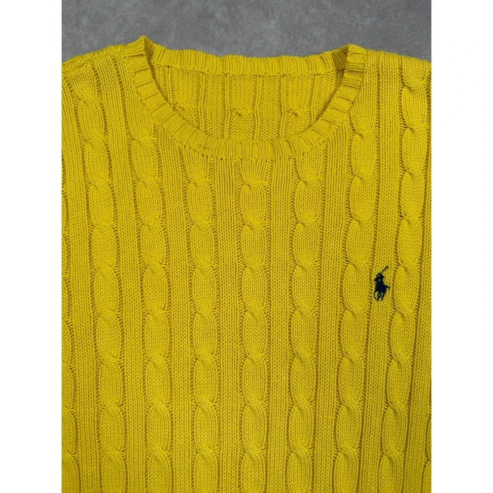 Polo Ralph Lauren Mens S* Yellow Cable Knit Crewneck Sweater Pony Logo Classic